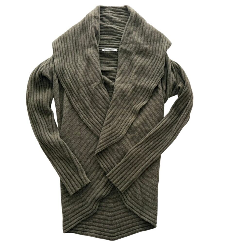 Autumn Cashmere Green Ribbed Sweater Medium Open Wrap Cocoon Cashmere Wool